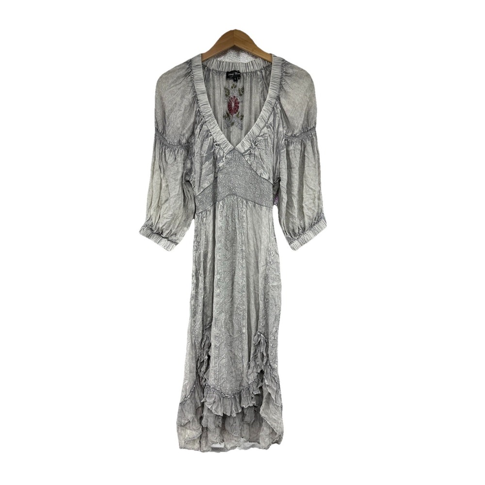 Young Threads Gray Mineral Wash Boho Western Renaissance Ethereal Dress S